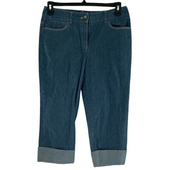 Ann Taylor Jeans Women's Size 8 Medium Wash Rolled Up Button Hem Pockets Denim - Picture 1 of 9